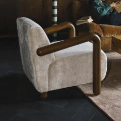 Dutchbone Fauteuil Robinson Chenille en rubberhout* Fauteuil Stof / Textiel