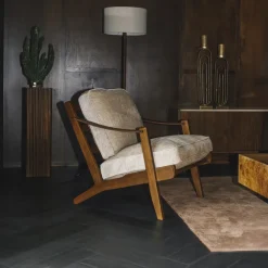 Dutchbone Fauteuil Washington Mangohout en geweven stof* Fauteuil Stof / Textiel