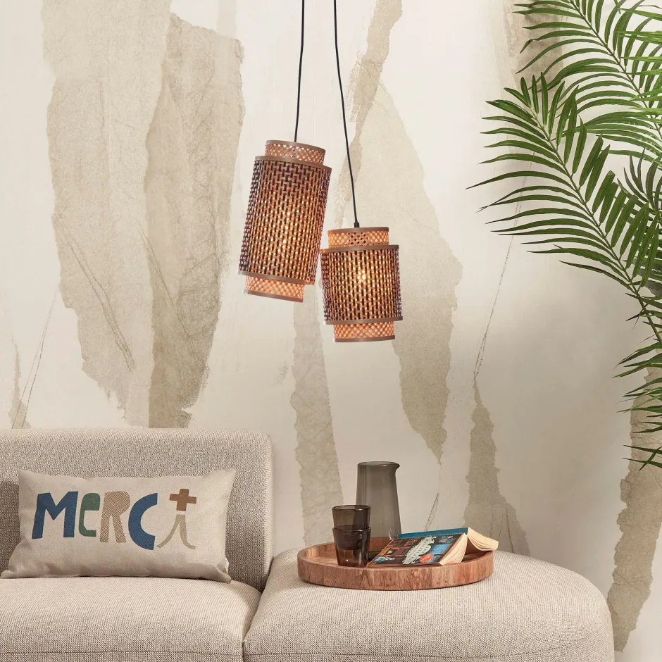 GOOD&MOJO Hanglamp Bhutan 2-lamps, Bamboe, kleur* Hanglampen