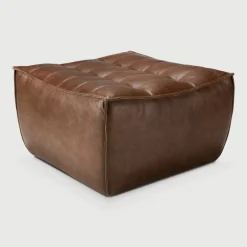Ethnicraft Hocker N701 Leder, 70 x 70cm, kleur* Poefs & Hockers