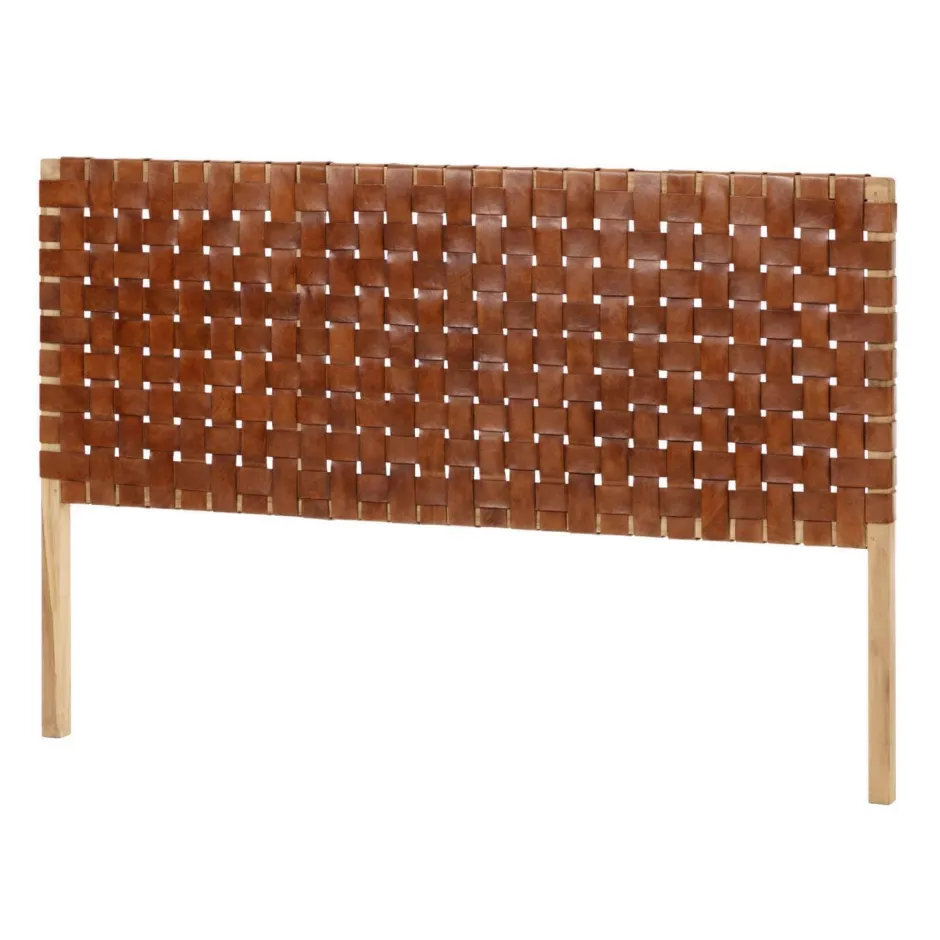 Kave Home Hoofdbord Calixta Teakhout en Leer, 153 x 110cm* Hoofdborden