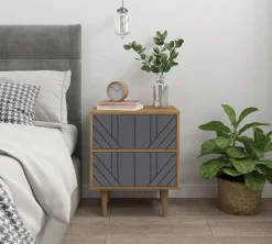 Artistiq Living Nachtkastje Beckham 2 lades, kleur Grijs / Naturel* Nachtkastjes|Nachtkastjes