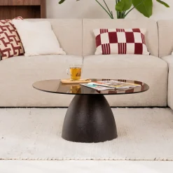 Sohome Organische Salontafel Jacky Glas en gecoat staal, 86 x 76cm* Sohome Giftcard|Glazen Salontafel