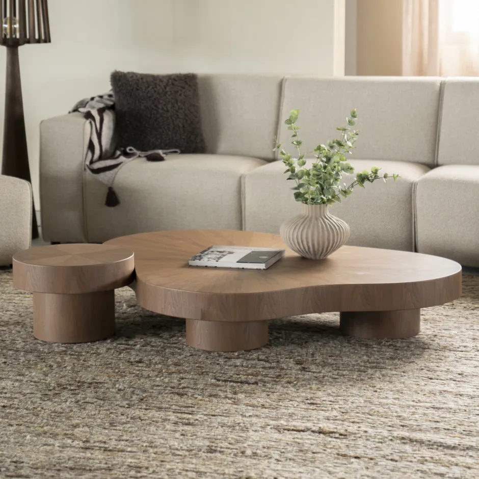Eleonora Organische Salontafel Bobbie Naturel Walnoot, Set van 2 stuks* Organische Salontafel|Ronde Salontafel