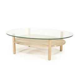 Eleonora Organische Salontafel Cleo Glas en eikenhout, 101 x 73cm* Glazen Salontafel|Organische Salontafel
