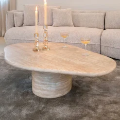 Richmond Interiors Organische Salontafel Fictus Travertin look, 130 x 80cm* Travertin Salontafel|Organische Salontafel