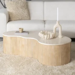 Eleonora Organische Salontafel Kira Mangohout en marmer, 129 x 84cm* Organische Salontafel