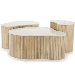 Eleonora Organische Salontafel Kira Mangohout en marmer, Set van 3 stuks* Salontafel Set|Organische Salontafel