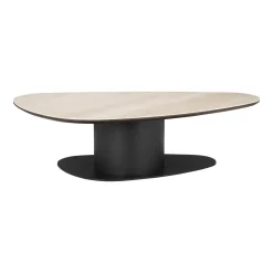 Richmond Interiors Organische Salontafel Ritz Travertin en eiken, 140 x 75cm* Travertin Salontafel|Organische Salontafel