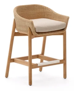 Kave Home Outdoor Barkruk Galea Teakhout en rattan* Barkrukken