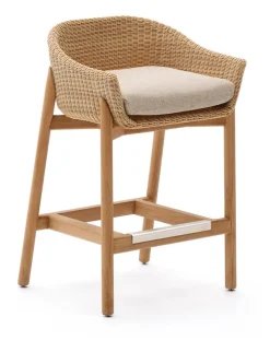 Kave Home Outdoor Barkruk Galea Teakhout en rattan* Barkrukken