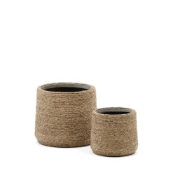 Kave Home Plantenpot Sigal Handgevlochten Espartogras, Set van 2 stuks* Potten Voor Buiten|Potten & Manden