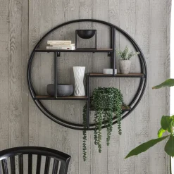 Artistiq Living Rond Wandrek Duc Mangohout en metaal, 75cm* Wandrekjes & Wandplanken