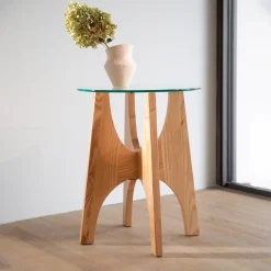 Zuiver Ronde Bijzettafel Kobe Essenhout en glas, 45cm* Ronde Bijzettafel