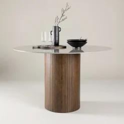 Nohr Ronde Eettafel Audrin Glas met marmerlook, 120cm* Marmeren Eettafel|Ronde Eettafel