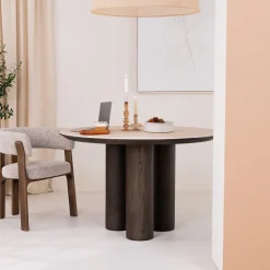Richmond Interiors Ronde Eettafel Ritz Eiken en travertin, 120cm* Travertin Eettafel|Ronde Eettafel