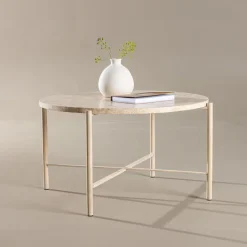 Nohr Ronde Salontafel Arnita Mactan steen, 70cm* Travertin Salontafel|Ronde Salontafel