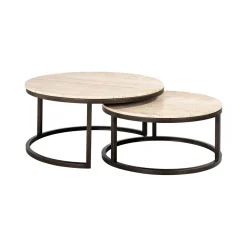 Richmond Interiors Ronde Salontafel Avalon Travertin Set van 2 stuks, 85cm* Salontafel Set|Travertin Salontafel