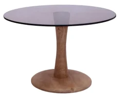 Brix Ronde Salontafel Faye Glas en mangohout* Glazen Salontafel|Ronde Salontafel