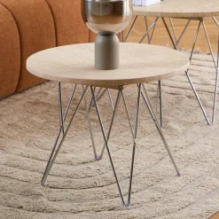 Bendt Ronde Salontafel Nadia Travertin, kleur Zand* Ronde Bijzettafel|Travertin Salontafel