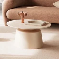 Bendt Ronde Salontafel Waleed Keramiek in travertinlook, 70cm, kleur* Travertin Salontafel|Ronde Salontafel