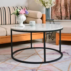 Artistiq Living Ronde Salontafel Yorick Wit Marmer en Staal, Ø85cm* Ronde Salontafel