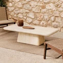 Kave Home Salontafel Drasi Travertinlook, 140 x 70cm* Loungetafels & Bijzettafels|Travertin Salontafel