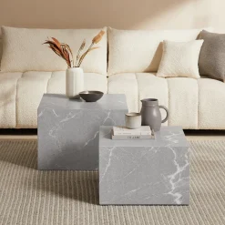 Artistiq Living Salontafel Asusena Marmerlook, Set van 2 stuks* Vierkante Salontafel|Salontafel Set