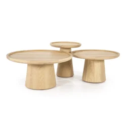 Eleonora Salontafel Leia Eikenhout, Set van 3 stuks* Salontafel Set|Ronde Salontafel