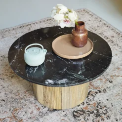 Brix Salontafel Nova Mangohout en marmer* Ronde Salontafel