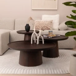 Eleonora Salontafel Ron Set van 3 stuks, kleur Bruin* Salontafel Set|Ronde Salontafel
