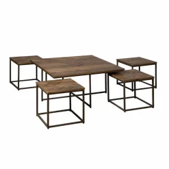 RENEW Salontafel Via Teakhout, Set van 5 stuks* Vierkante Salontafel|Salontafel Set