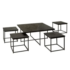 RENEW Salontafel Via Teakhout, Set van 5 stuks* Vierkante Salontafel|Salontafel Set