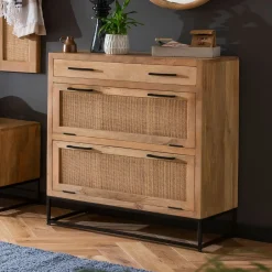 Artistiq Living Schoenenkast Denice Mangohout en rotan, 91 x 85cm* Halkasten