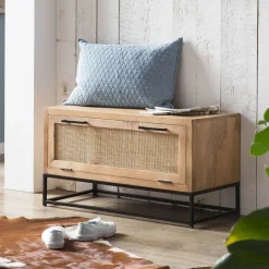Artistiq Living Schoenenkast Denice Mangohout en rotan, 48 x 85cm* Halkasten