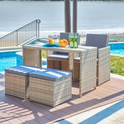 Artistiq Living Tuinset Shareema Tafel + 2 stoelen + 2 krukken, Polyrotan* Eettafels Voor In Je Tuin