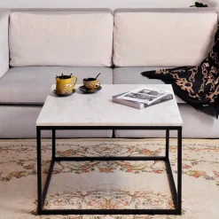 Artistiq Living Vierkante Salontafel Rodrigo Wit Marmer en Staal, 75cm* Vierkante Salontafel