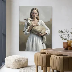 Urban Cotton Wandkleed Baby Sheep in maat en frame naar keuze* Wandkleden