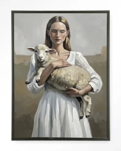 Urban Cotton Wandkleed Baby Sheep in maat en frame naar keuze* Wandkleden