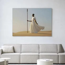 Urban Cotton Wandkleed Warrior In White in maat en frame naar keuze* Wandkleden