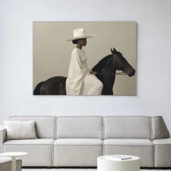 Urban Cotton Wandkleed Beige Rider in maat en frame naar keuze* Wandkleden