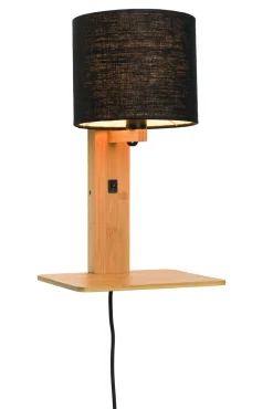 GOOD&MOJO Wandlamp Andes Naturel, Bamboe en Eco linnen, Met plank* Wandlampen