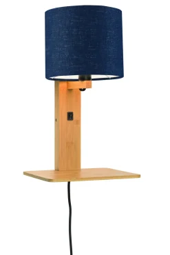 GOOD&MOJO Wandlamp Andes Naturel, Bamboe en Eco linnen, Met plank* Wandlampen