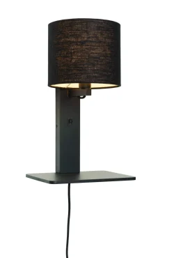 GOOD&MOJO Wandlamp Andes Zwart, Bamboe en Eco linnen, Met plank* Wandlampen