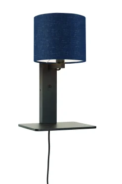 GOOD&MOJO Wandlamp Andes Zwart, Bamboe en Eco linnen, Met plank* Wandlampen