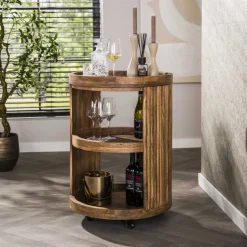 LifestyleFurn Wijntrolley Manna Mangohout* Wijnkasten & Wijnrekken|Trolleys