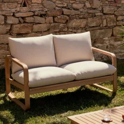 Kave Home 2-zits Loungebank Sacaleta Eucalyptushout* Tuinbanken