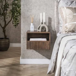 LifestyleFurn Zwevend Nachtkastje Alania Met 1 lade en open vak, Acaciahout* Sohome Giftcard|Nachtkastjes