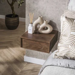 LifestyleFurn Zwevend Nachtkastje Baila Acaciahout* Nachtkastjes|Nachtkastjes